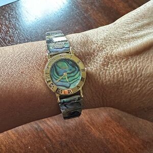 The Windsor Collection Gold and Abalone Watch with Roman Numerals